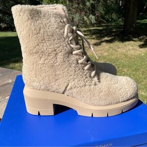Stuart Weitzman Beige Shearling Combat Boot US 9